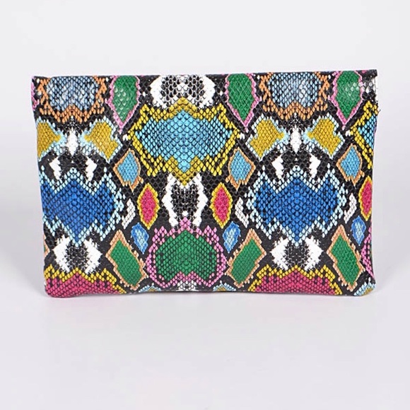 Faux Snake Skin Clutch Handbag - Picture 2 of 5